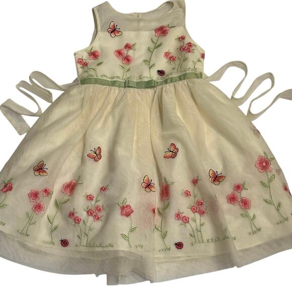 Jona Michelle Sz. 5 Ivory Dress Embroidered Flowers Butterflies Ladybug Formal - Picture 9 of 10
